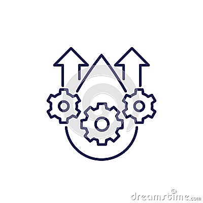 lubricant line icon, drop, gears and arrows Vector Illustration