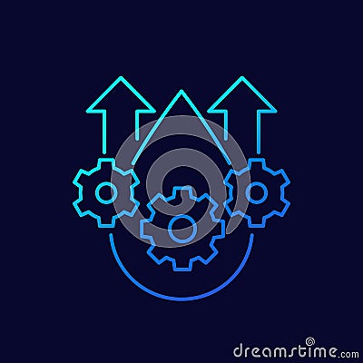 lubricant line icon, drop, gears and arrows Vector Illustration