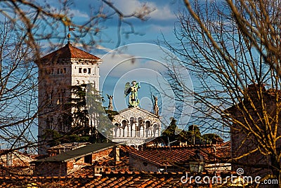 Lucca historic center with old church Stock Photo