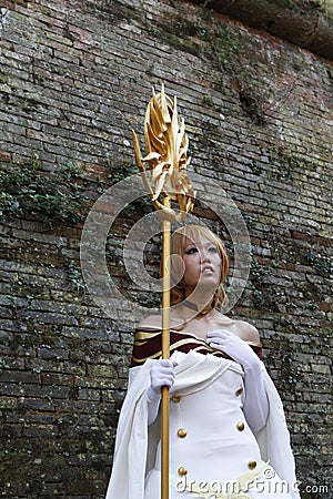 Lucca, Italy - 2018 10 31 : Lucca Comics free cosplay event around city Athena Knights of the Zodiac Editorial Stock Photo