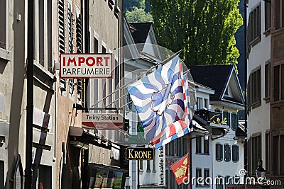 Lucerne, flags, banners and signs Editorial Stock Photo