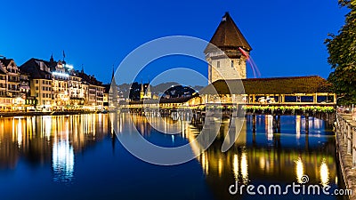 LUCERNE, SWITZERLAND - AUGUST 2: Views of the famous bridge Kape Editorial Stock Photo