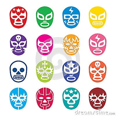 Lucha Libre, Luchador icons, Mexican wrestling masks Vector Illustration