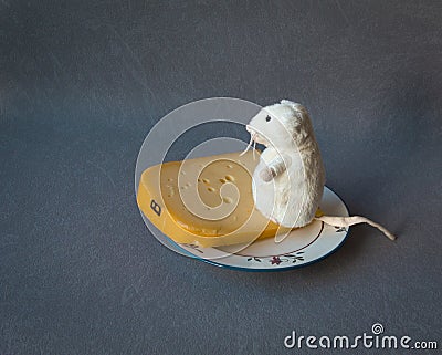 Luck and enjoyment. Mouse and cheese Stock Photo