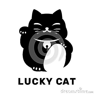 Lucky cat logo, black and white color, minimal design. Stock Photo