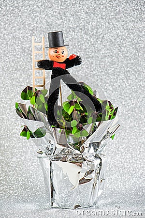 Lucky charm chimney sweep with shamrock. New Year Stock Photo