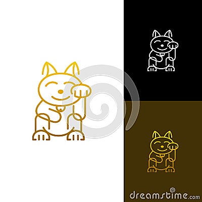 Lucky chinese cat logo, with simple line style Vector Illustration