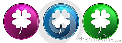 Lucky four leaf clover icon magic glass design round button set illustration Vector Illustration