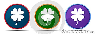 Lucky four leaf clover icon silky smart flat round buton set illustration Vector Illustration