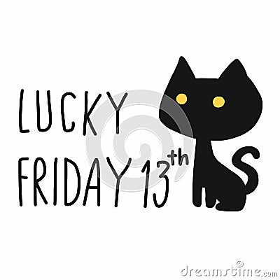 Lucky Friday 13th black cat cartoon Vector Illustration