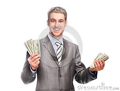 Lucky grey-haired man with money Stock Photo