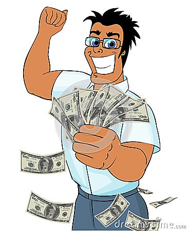 Lucky guy with a lot of money Stock Photo