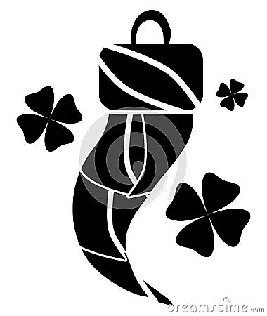 Lucky little horn and four-leaf clover, luck, good luck, tattoo, isolated. Stock Photo