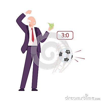 Lucky Man Celebrating His Win Playing Betting Sport, Man Won Money Prize in Soccer Betting Flat Vector Illustration Vector Illustration