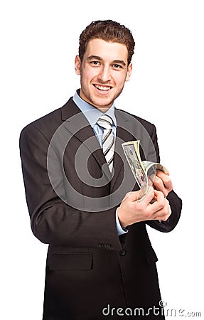 Lucky man with money Stock Photo