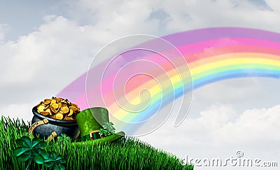 Lucky Pot Of Gold Rainbow Cartoon Illustration