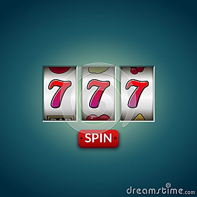 Lucky seven 777 slot machine. Casino vegas game. Gambling fortune chance. Win jackpot money Vector Illustration