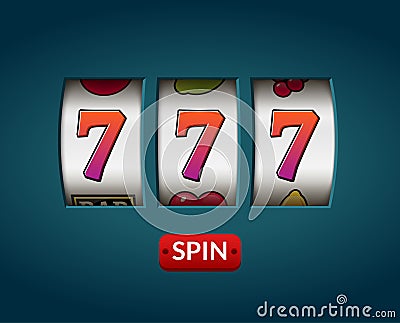 Lucky seven 777 slot machine. Casino vegas game. Gambling fortune chance. Win jackpot money Vector Illustration