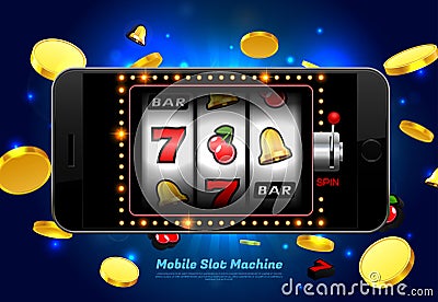 Lucky slot machine casino on mobile phone with light background Vector Illustration