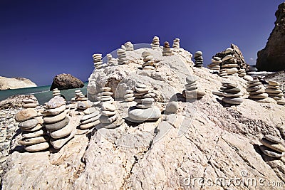 Lucky stones on the beach Aphrodite, Cyprus Stock Photo