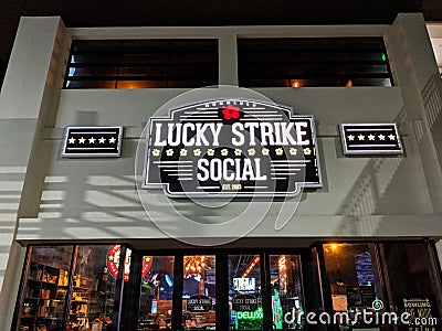 Lucky Strike Social Entrance at Night Editorial Stock Photo