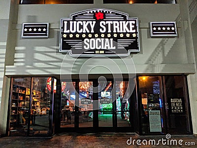 Lucky Strike Social Entrance at Night Editorial Stock Photo