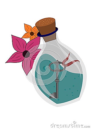 Lucky wishing glass bottle with key illustration Cartoon Illustration