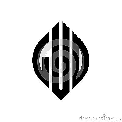 LUD circle letter logo design with circle and ellipse shape. LUD ellipse letters with typographic style. The three initials form a Vector Illustration