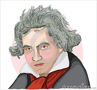 Ludwig van Beethoven` vector sketch portrait famous Vector Illustration