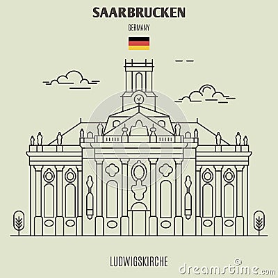 Ludwigskirche in Saarbrucken, Germany. Landmark icon Vector Illustration