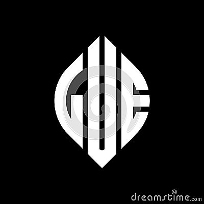 LUE circle letter logo design with circle and ellipse shape. LUE ellipse letters with typographic style. The three initials form a Vector Illustration