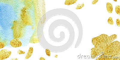 Lue watercolor background. Hand painted golden splash, spray, blot texture Stock Photo