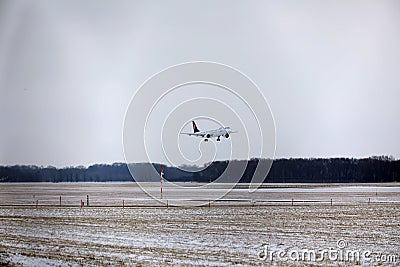 Lufthansa CityLine Embraer ERJ-195 D-AEMD landing in Munich Airport Editorial Stock Photo