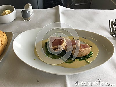 Lufthansa first class meal Stock Photo