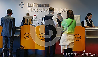 Lufthansa First Class Ticket Counter Editorial Stock Photo