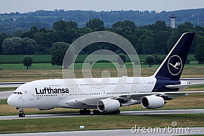 Lufthansa A380 plane taxiing Editorial Stock Photo