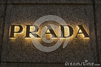 Illuminated Prada logo Editorial Stock Photo