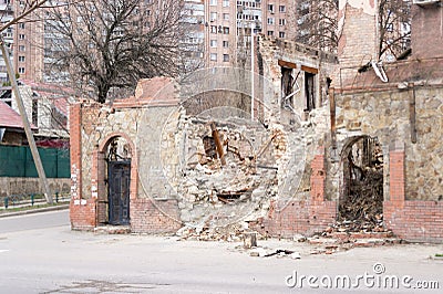 LUGANSK ,UKRAINE - MARCH 25, 2016: The destroyed building after a mortar attack Editorial Stock Photo