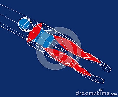 Luge athlete. Stylishly drawn linear athlete is rolling on a sled Vector Illustration