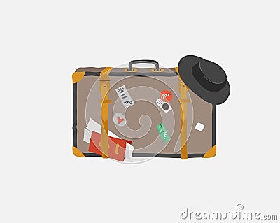 Luggage bag, vintage retro suitcases. Hand drawn trendy colorful isolated design elements. Cartoon vector Vector Illustration