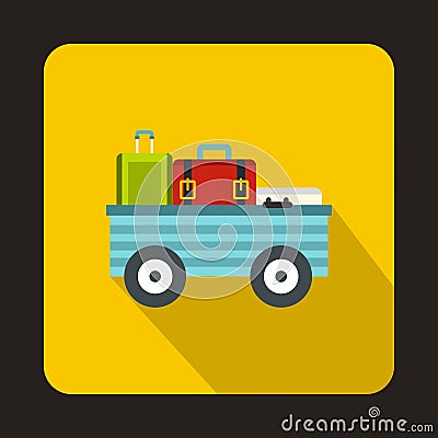 Luggage cart with suitcases icon, flat style Vector Illustration