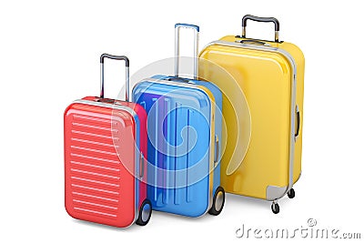 Luggage, colored suitcases. 3D rendering Stock Photo