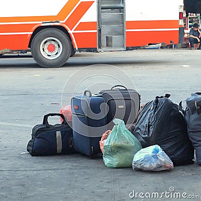 Luggage consisting of large suitcases rucksacks Stock Photo