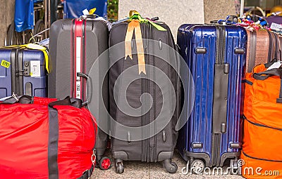 Luggage consisting of large suitcases rucksacks and travel bag Stock Photo