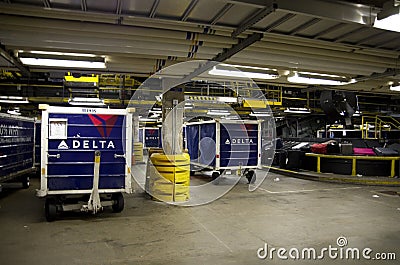 Luggage handling in Seattle airport Editorial Stock Photo