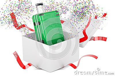 Luggage inside gift box, 3D rendering Stock Photo