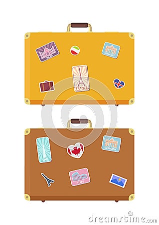 Luggage Journey Time to Travel Icons Set Vector Vector Illustration