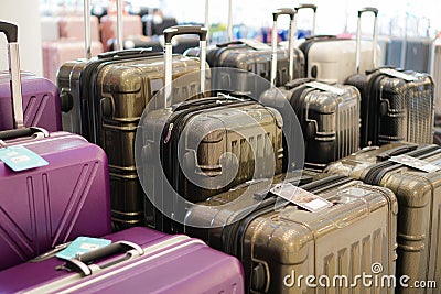 Luggage a lot of large suitcases rucksacks and travel bag. Stock Photo