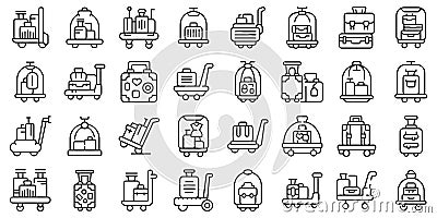 Luggage trolley icons set outline vector. Carriage suitcase Vector Illustration