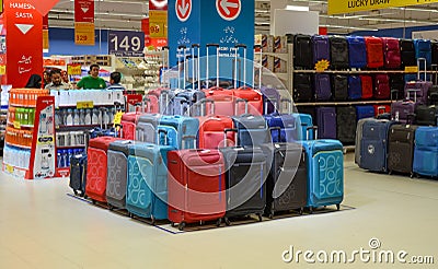 Luggages for sale at Hyperstar Supermarket Editorial Stock Photo
